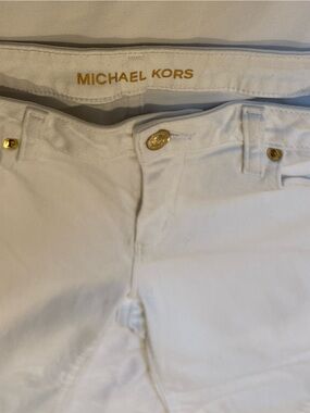 Michael Kors White Stretch Izzy Cropped Skinny Jeans Women’s Size 6 Summer Gold